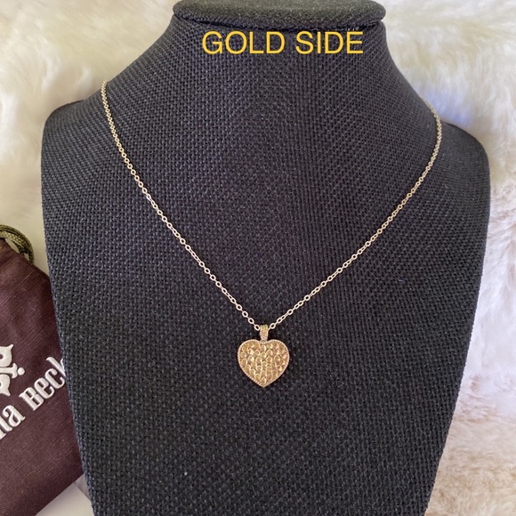 Anna Beck Reversible Silver Gold Heart Pendant on Silver Chain Necklace New - Picture 2 of 14
